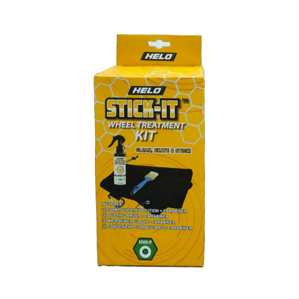 [685006001819] Helo Stick-it Wheel Treatment Kit - 100ml Spray Bottle with Towel, Brush and Storage Bag